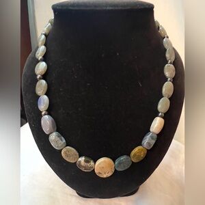 Iridescent  Labradorite and Agate Statement Necklace Handcrafted
